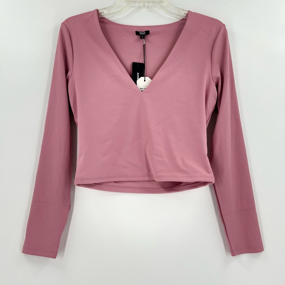 NWT Express Mauve Pink Long Sleeve V-Neck Cropped Top